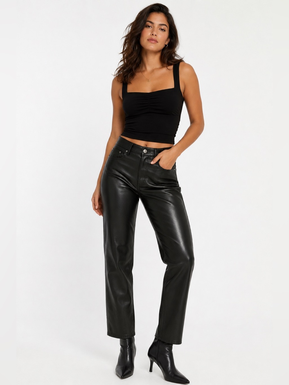 Abercrombie & Fitch Vegan Leather Ankle Straight Pants Black Ultra High Rise 29